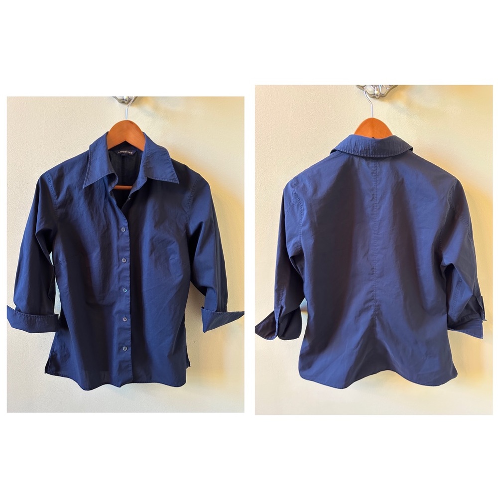 Lands end dark navy blouse 3/4 length sleeve